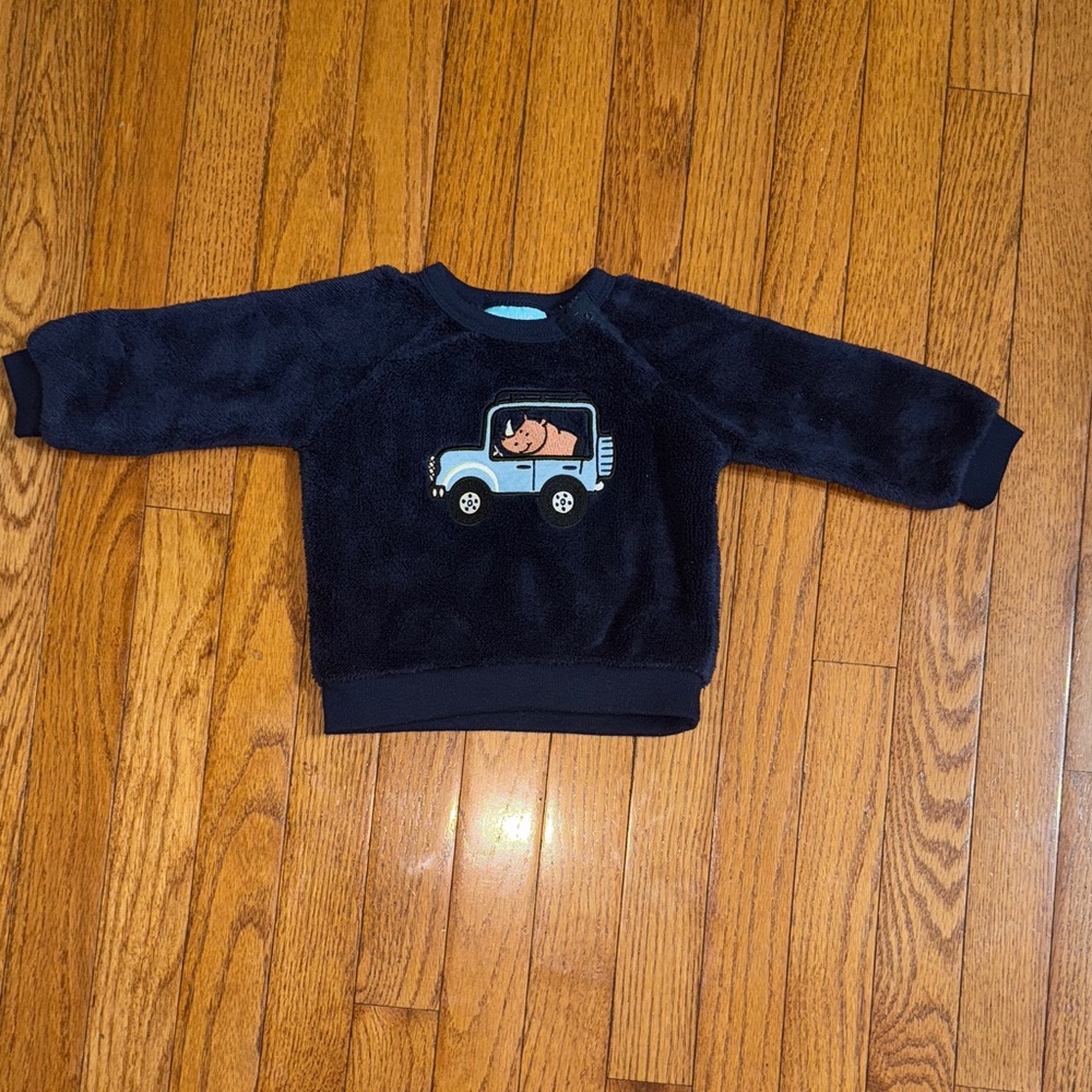 Navy Fleece Sweatshirt with Rhino in Car Design